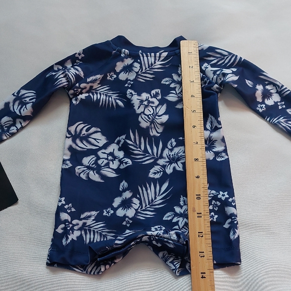 Hurley Kids Floral Swim Romper Blue one Piece Newborn - Picture 3 of 8